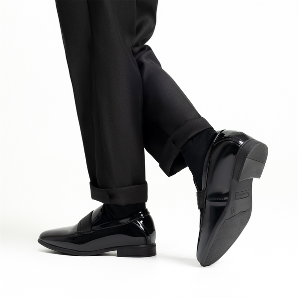 Boys' Slip-On Formal Dress Loafers - BRIGHT BLACK - 8